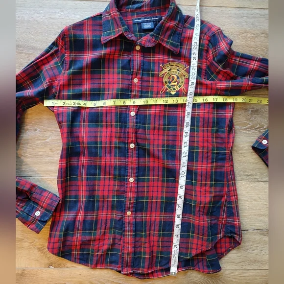 Ralph Lauren Sport Women's Tartan Plaid Preppy Wool Cotton Blend Shirt Red 14 - Picture 10 of 12